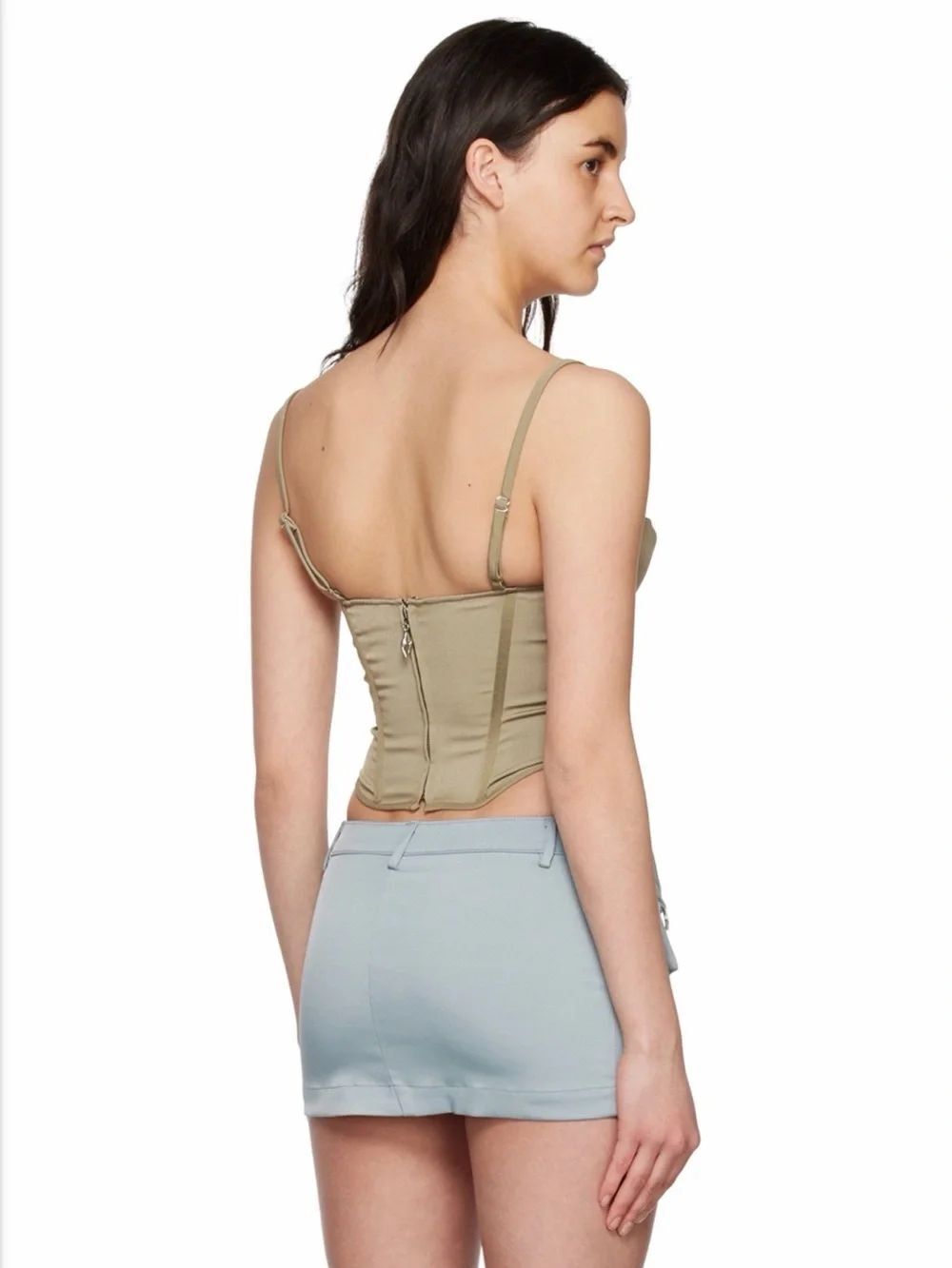 Miaou Taupe khaki mesh sexy y2k Corset Crop Top - Picture 3 of 4